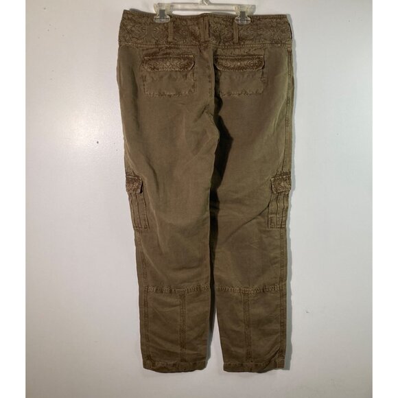 Womens Sundance Linen Blend Embroidered Boho Cargo Pants 12 Green - Picture 2 of 9